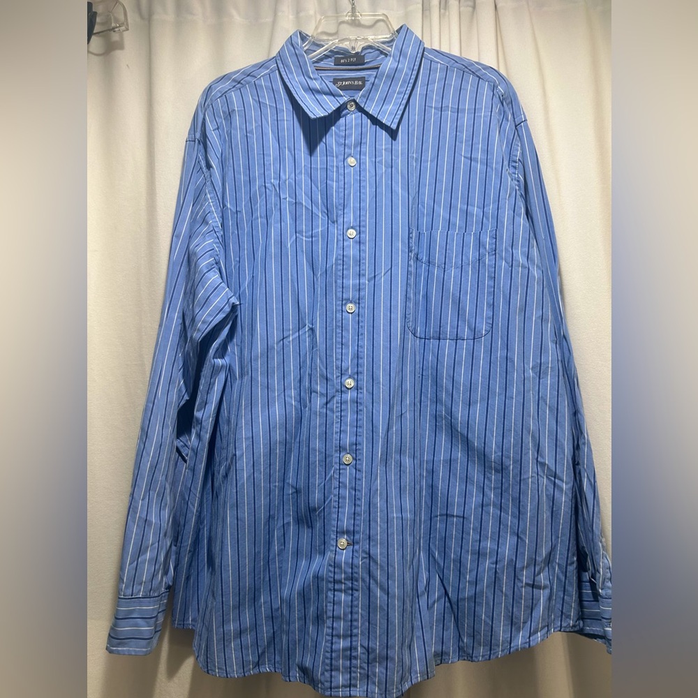 St. John's Bay 80’s 2ply Button Down Shirt men’s XL 100% Cotton Blue Stripes